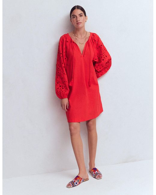 Boden Green Embroidered Sleeve Kaftan Dress