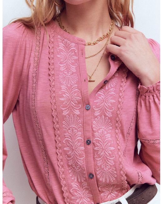 Boden Pink Embroidered Jersey Shirt