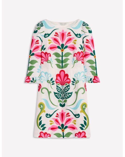 Boden White Linen Flute Sleeve Dress-Ivory, Decorative Stems