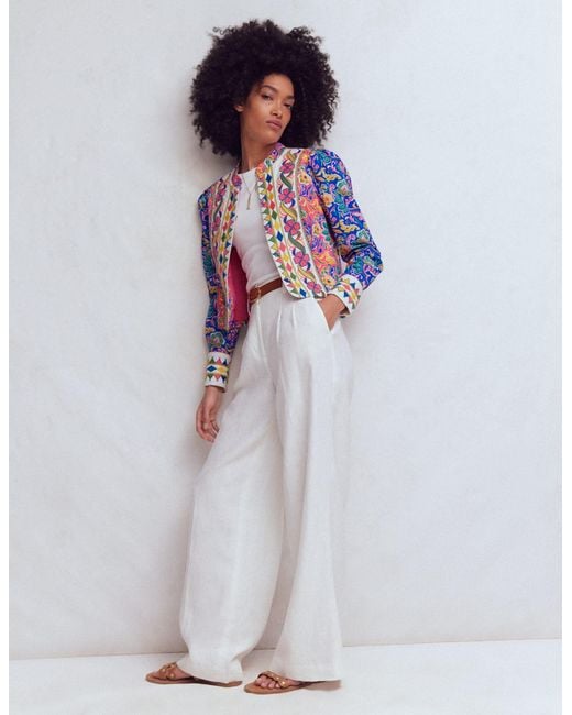 Boden Blue Printed Trim Jacket
