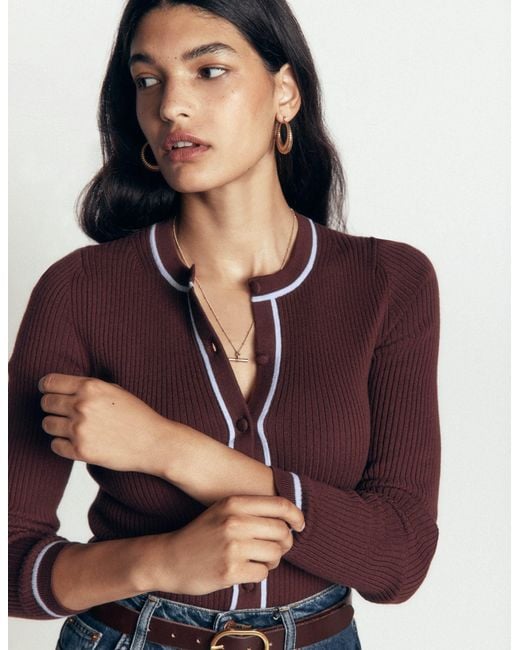 Boden Blue Paula Ribbed Crew Cardigan