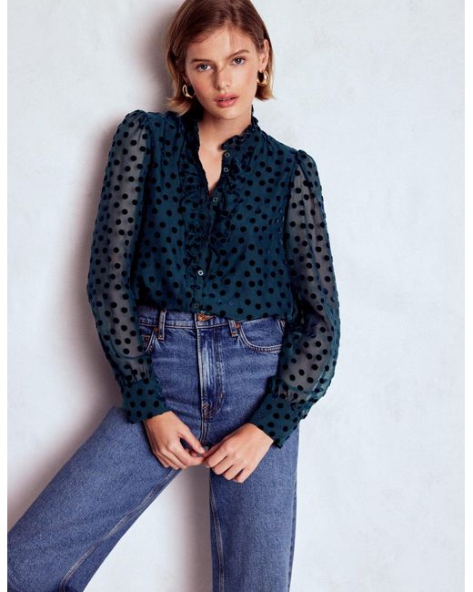 Boden Blue Sasha Devore Velvet Top