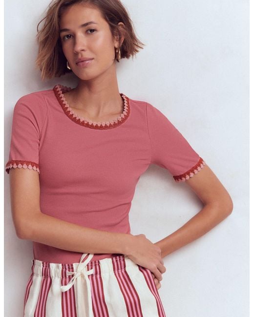 Boden Red Maddie Trim Detail T-Shirt