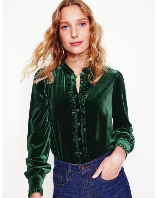 Boden Green Caroline Jersey Velvet Shirt