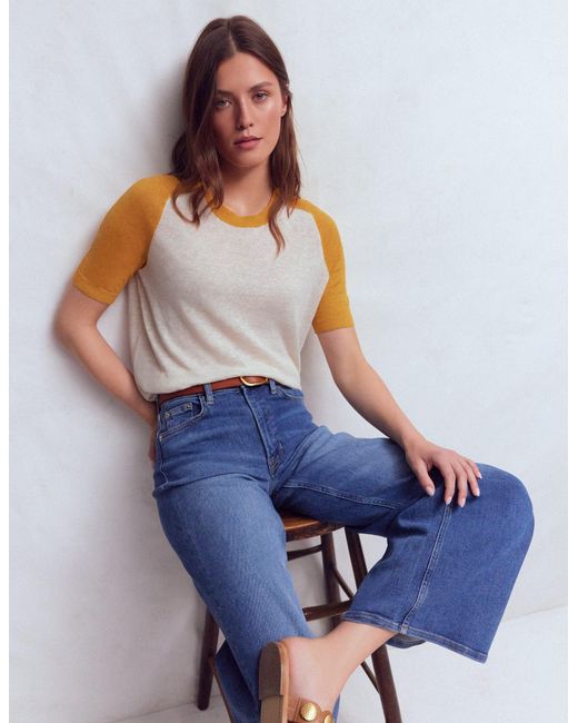 Boden Blue Agnes Linen Button T-Shirt