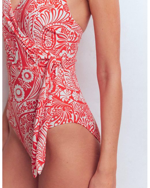 Boden Red Tilos Tie Side Swimsuit