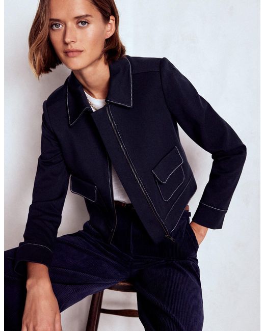 Boden Blue Zip Patch Pocket Jacket