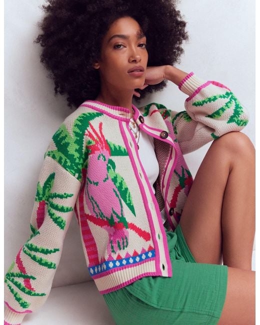Boden Green Abi Jacquard Cardigan