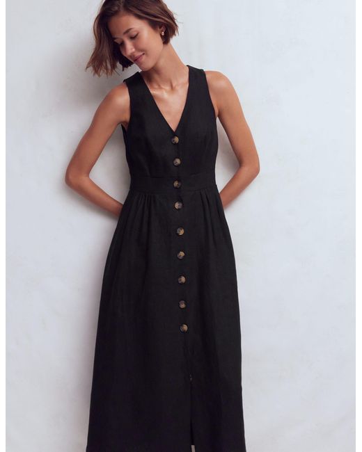 Boden Black Catherine Button Linen Dress