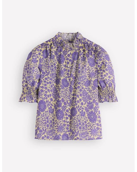 Boden Purple Heather Smocked Sleeve Top