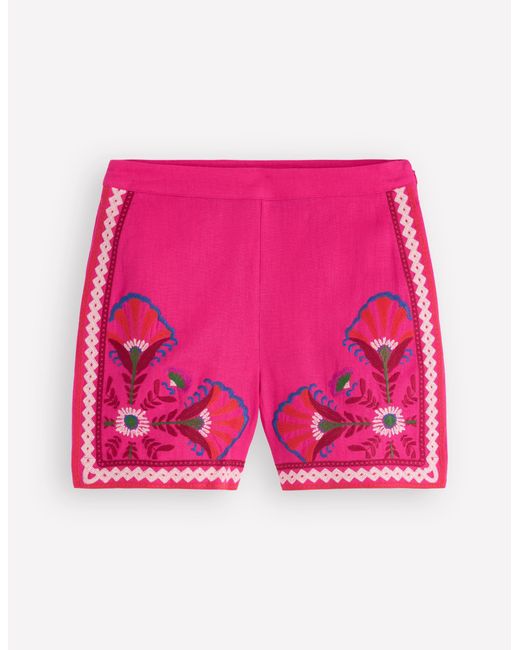 Boden Pink Embroidered Linen Shorts