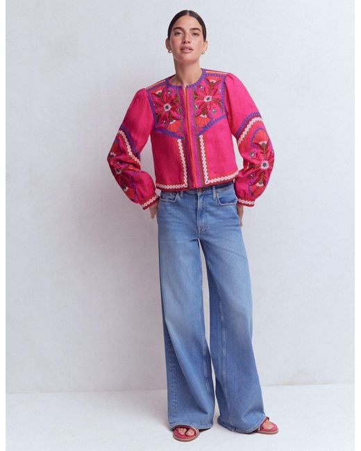 Boden Natural Embroidered Linen Jacket