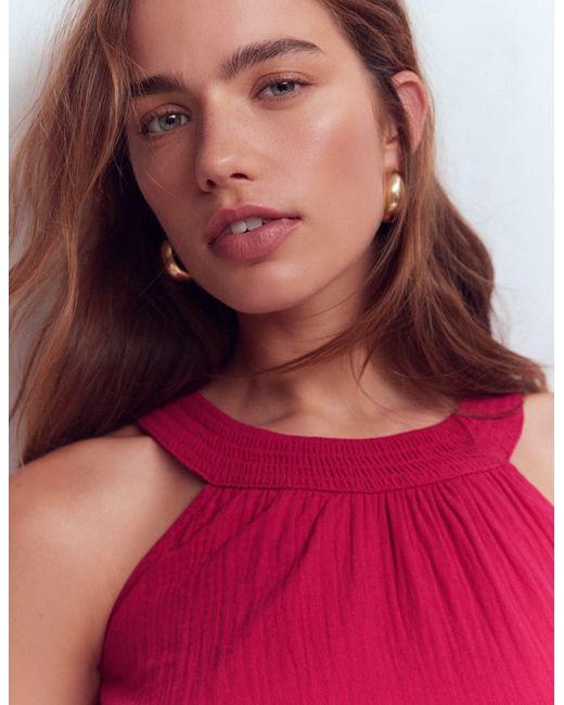 Boden Red Halter-Neck Double Cloth Top