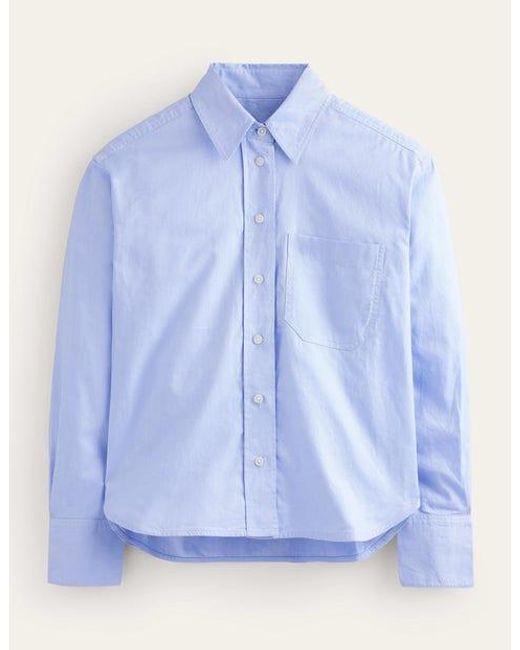 Boden Blue Cropped Cotton Shirt