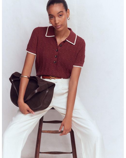 Boden Red Pointelle Henley T-Shirt