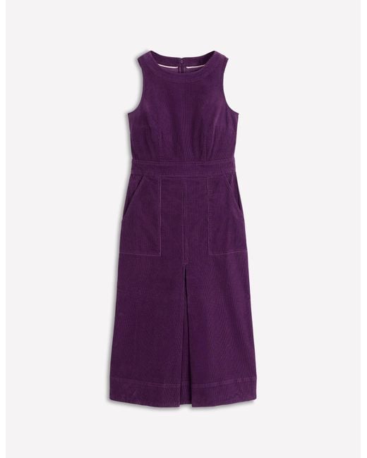 Boden Purple Ula Box Pleat Cord Midi Dress