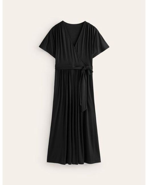 Boden Black Kimono Wrap Jersey Midi Dress