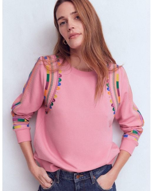Boden Pink Hannah Embroidered Sweatshirt