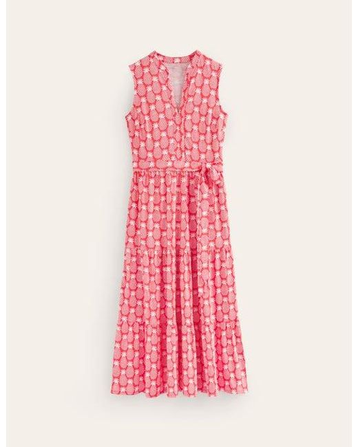 Boden Pink Naomi Notch Jersey Maxi Dress Hibiscus, Pineapple Geo