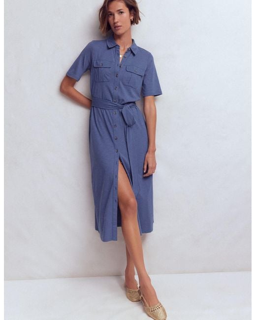 Boden Blue Mavis Midi Jersey Shirt Dress