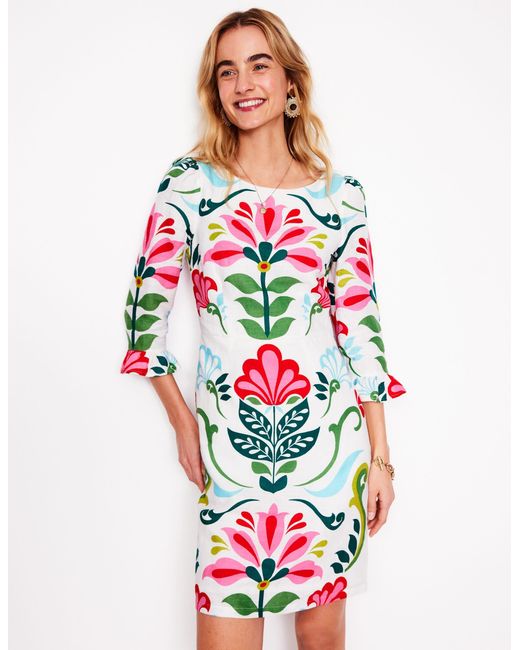 Boden White Linen Flute Sleeve Dress-Ivory, Decorative Stems
