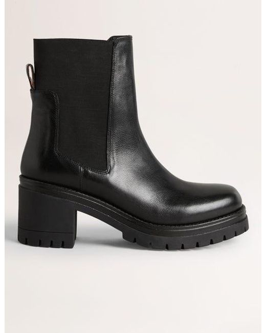 Boden Black Chunky Heeled Chelsea Boots