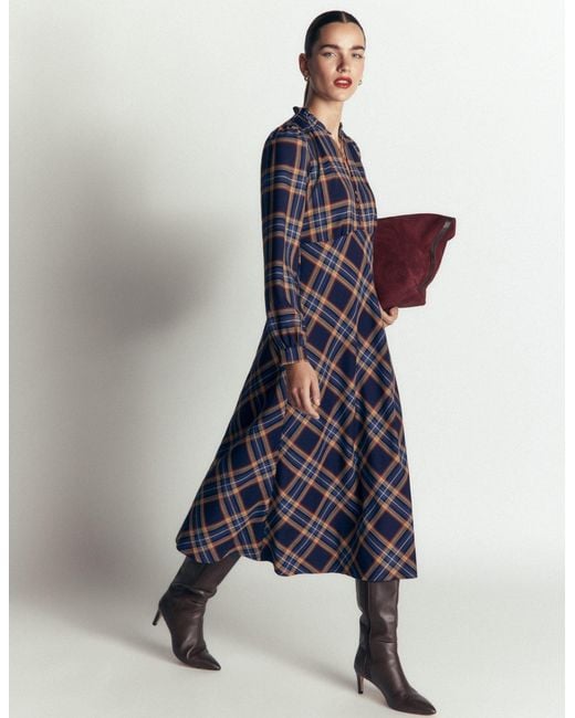 Boden Blue Cassie Checked Tea Dress