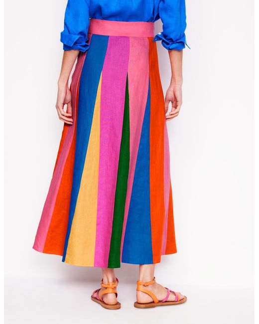 Boden Blue Linen Flippy Maxi Skirt