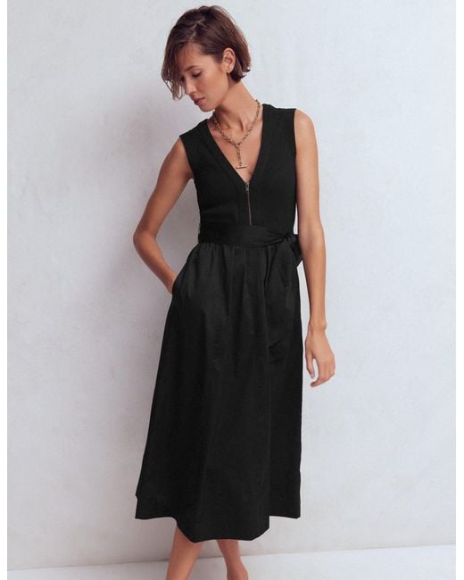 Boden Black Zip-Front Mix Media Dress