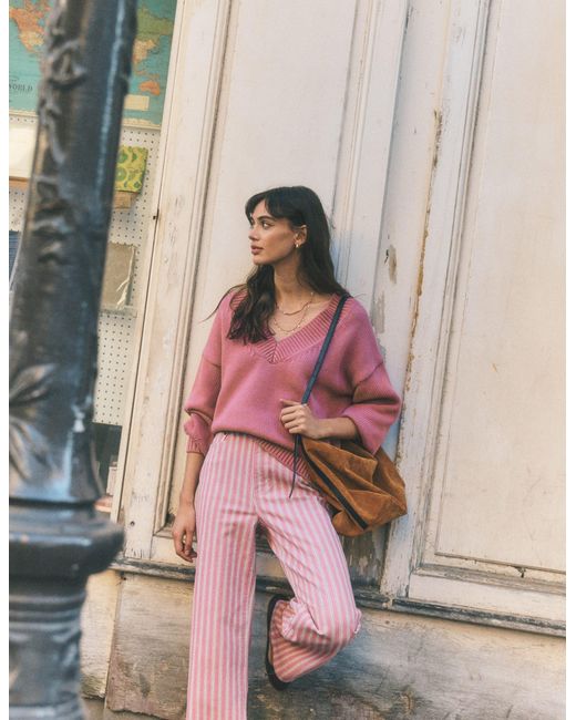 Boden Pink Lucy Cotton V-Neck Jumper