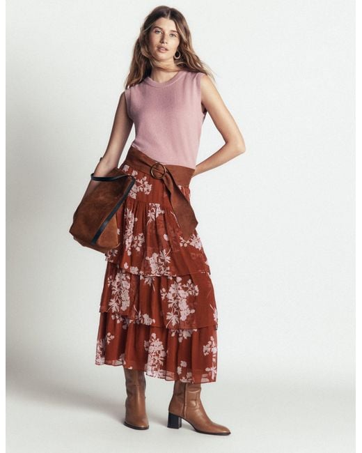 Boden Tiered Ruffle Midi Skirt