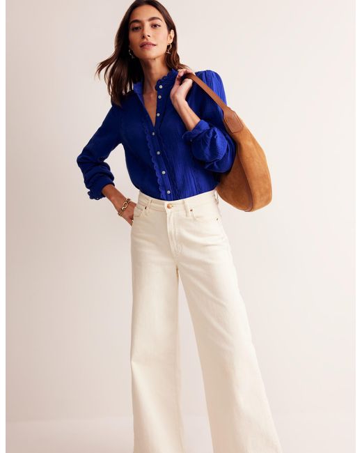 Boden Blue Double Cloth Scallop Blouse