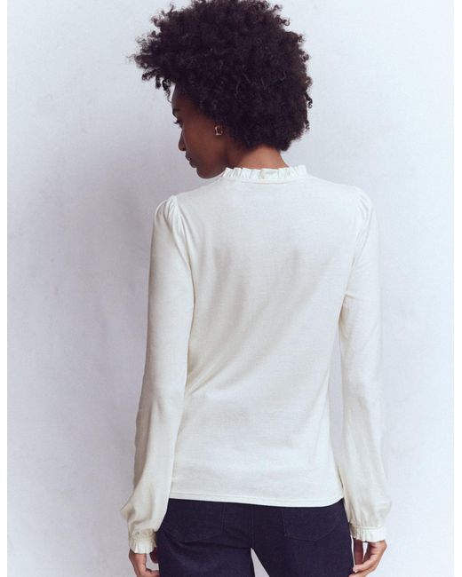 Boden White Supersoft Smocked Button Top