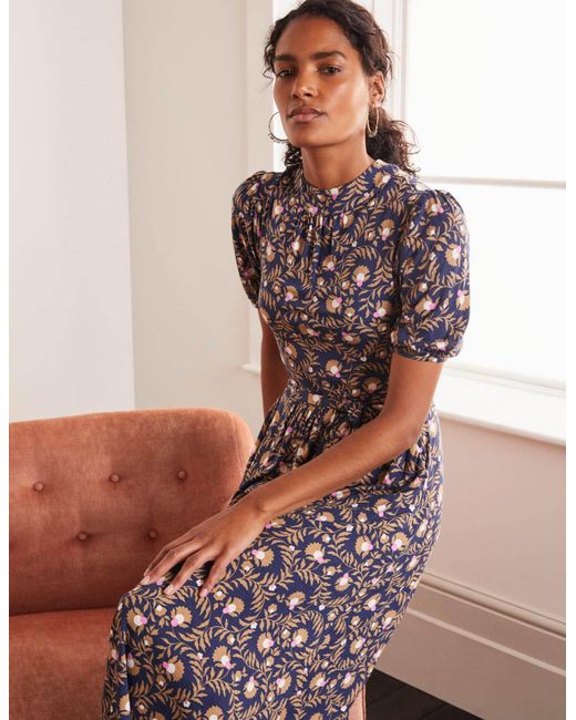 navy blue puff sleeve dress