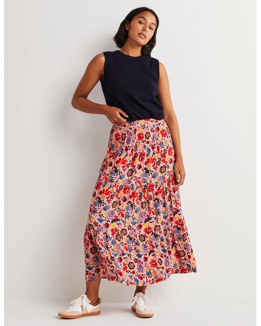 Boden Multicolor Tiered Midi Skirt Pink