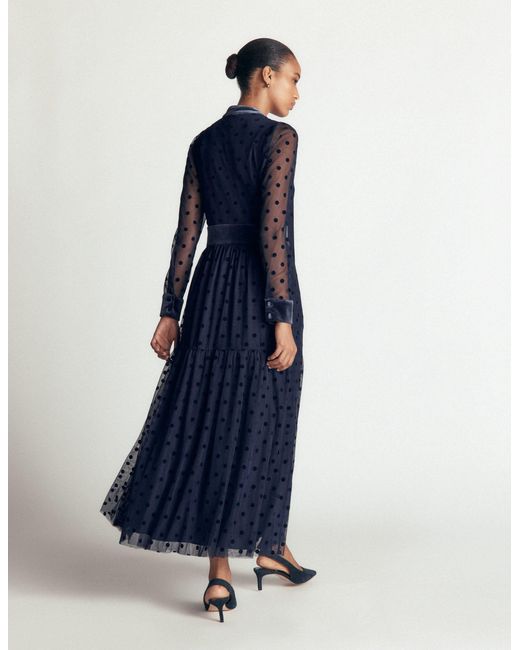 Boden Blue Tie Neck Tiered Tulle Dress