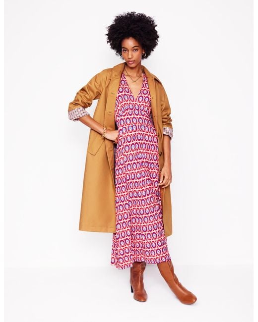 Boden Purple Kristen Pleated Jersey Dress Yarrow, Carnation Vine