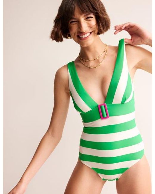 Boden Green Resin Buckle V-neck Swimsuit