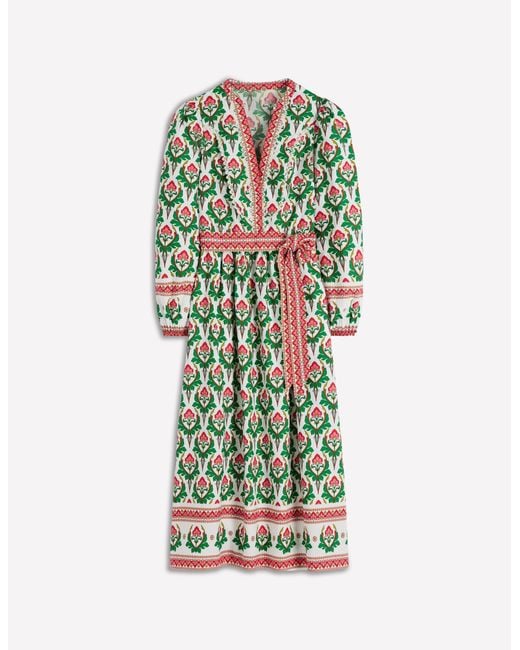 Boden Green Cary Cotton Midi Dress-Multi, Ornamental Stamp