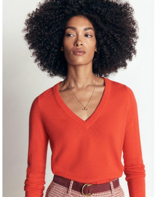 Boden Red Elsie Cashmere V Neck Jumper