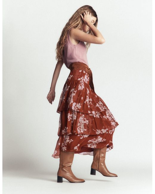 Boden Tiered Ruffle Midi Skirt