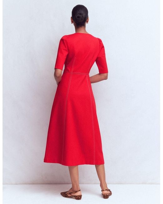 Boden Red Puff Sleeve Ponte Midi Dress