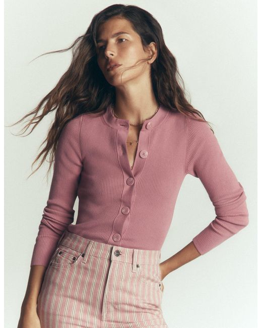 Boden Pink Rhianne Cotton Rib Cardigan