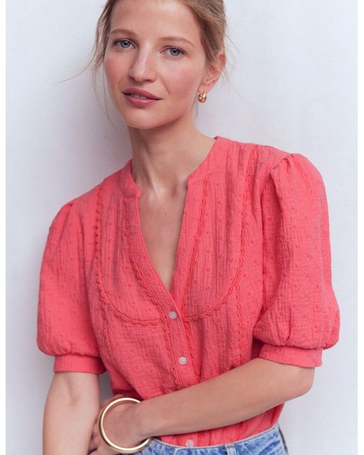 Boden Red Trim Insert Double Cloth Top