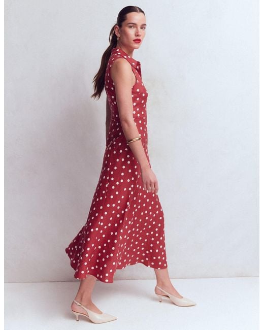 Boden Red Erma Drop Waist Linen Dress