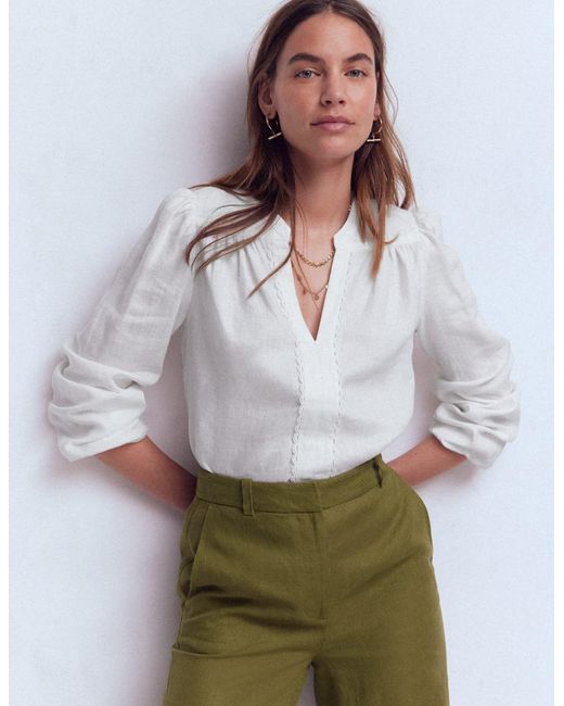 Boden White Linen Trim Insert Top