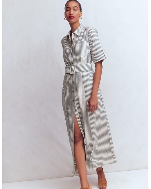 Boden White Ora Linen Blend Shirt Dress