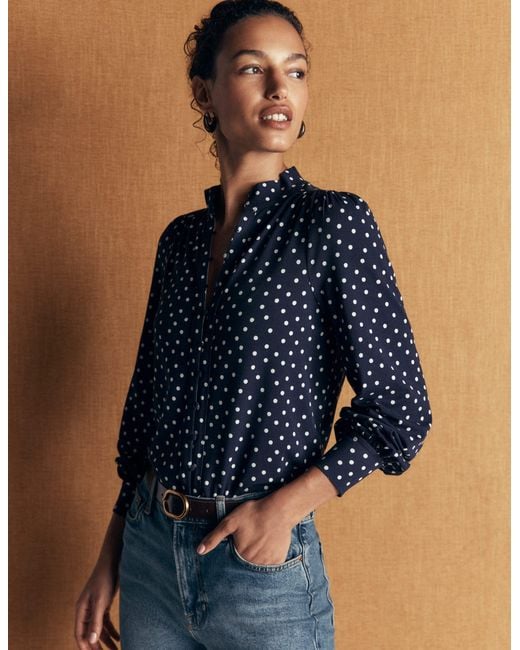 Boden Brown Isla Funnel Neck Button Blouse