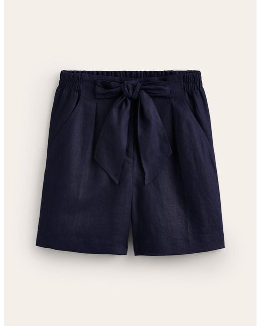 Boden Blue Tie Waist Linen Shorts