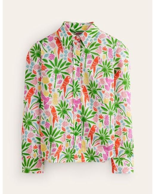 Boden Green Sienna Linen Shirt Multi, Tropical Paradise